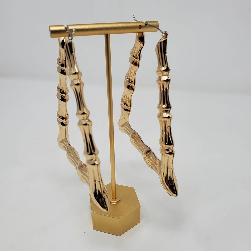 Gold Tone Triangle Textured Round Earring 90's Inspired Gold Tone